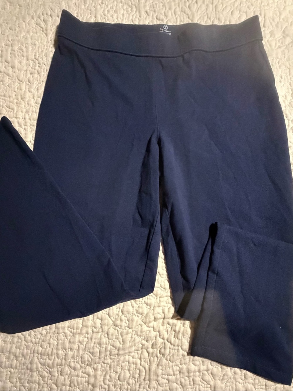 T by Talbots Pull-On Pants navy blue high-rise elastic‎ waist straight leg Large